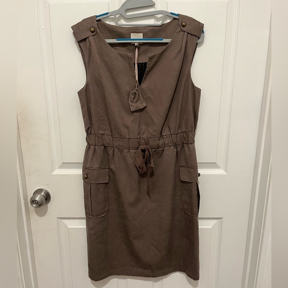 NWOT Anthropologie M Collique Brown Drawstring Cargo Pockets Dress Size M